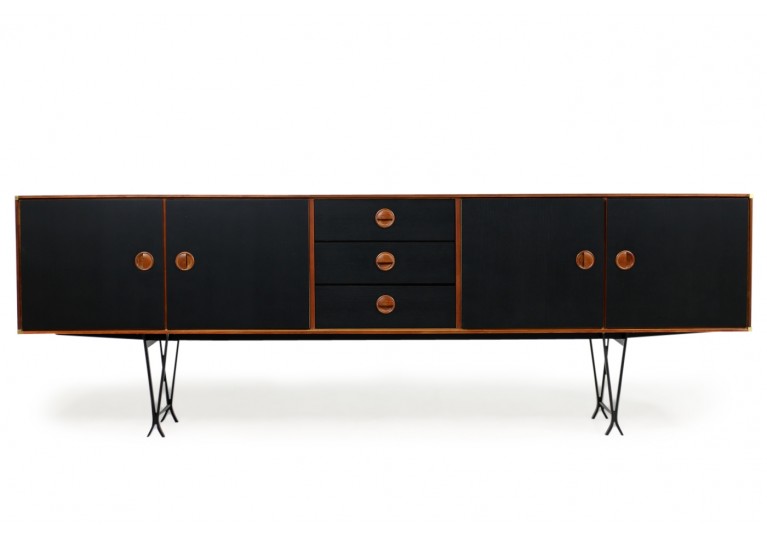 60er Teak Sideboard, Fristho, Metall & Messing, Mid Century Modern