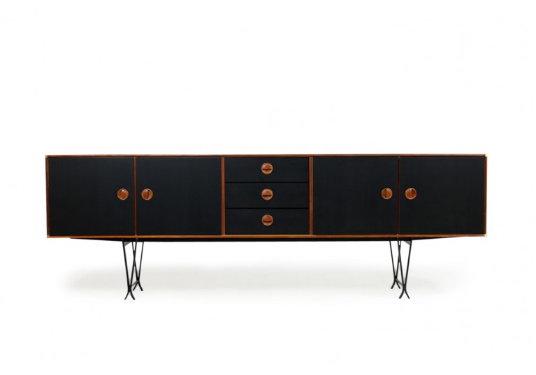 60er Teak Sideboard, Fristho, Metall & Messing, Mid Century Modern