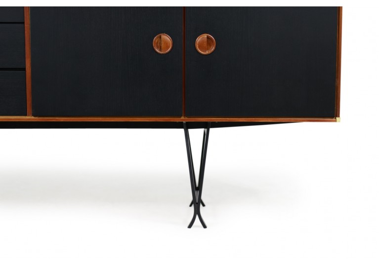 60er Teak Sideboard, Fristho, Metall & Messing, Mid Century Modern