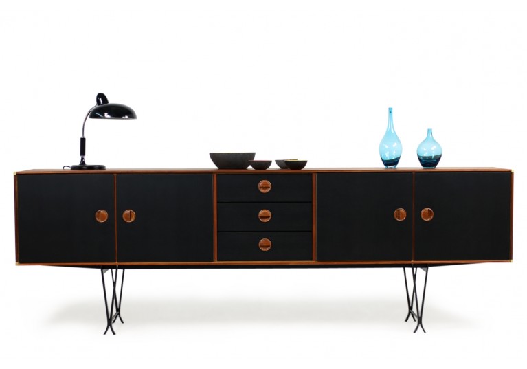 60er Teak Sideboard, Fristho, Metall & Messing, Mid Century Modern
