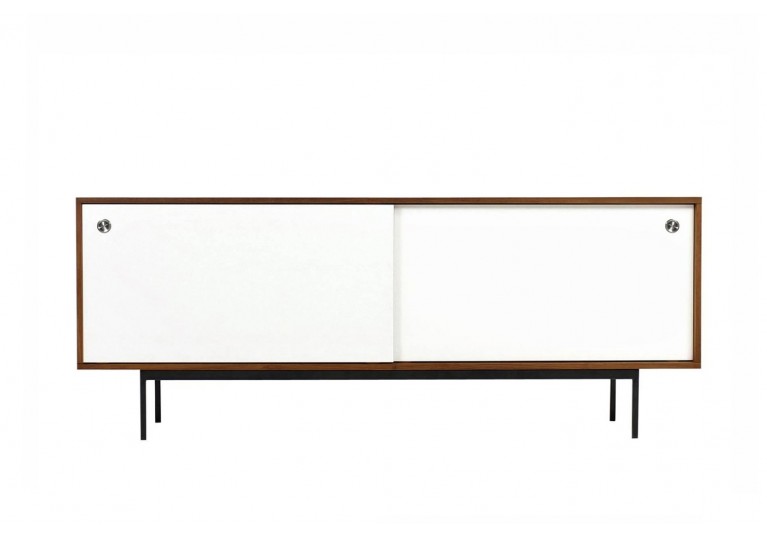Teak Sideboard, Schiebetüren weiss, Metallgestell, Nathan  Lindberg Design, 60er, in the manner of Florence Knoll, George Nelson