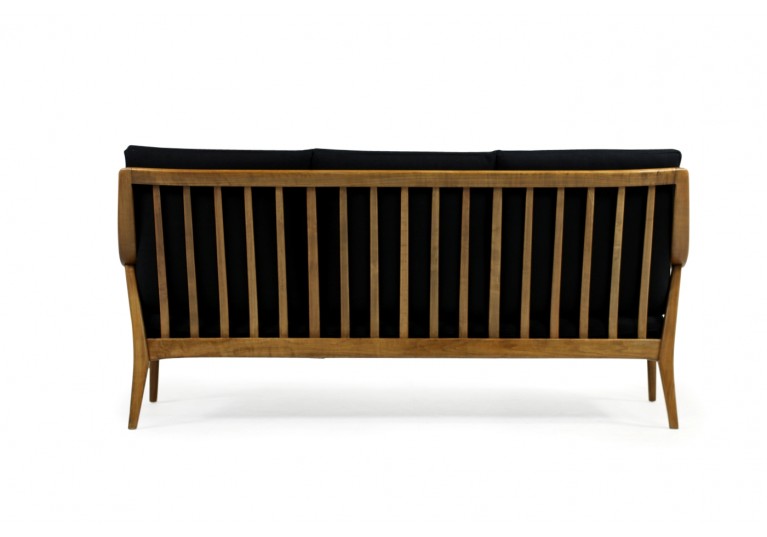 60er Buche Sofa, Boomerang, Couch, Webstoff schwarz