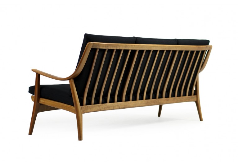60er Buche Sofa, Boomerang, Couch, Webstoff schwarz