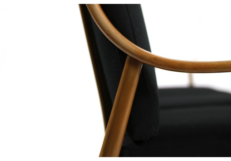 60er Buche Sofa, Boomerang, Couch, Webstoff schwarz