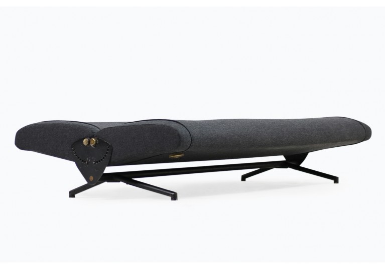 60er Osvaldo Borsani D70 Sofa, Messing, Tecno Italy, Bezug Wolle grau