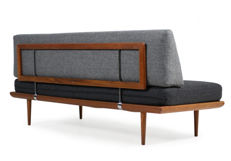 60er Teak Sofa, Peter Hvidt, danish modern, Daybed, Neubezug grau