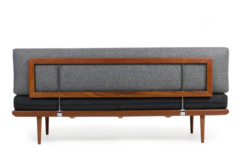 60er Teak Sofa, Peter Hvidt, danish modern, Daybed, Neubezug grau