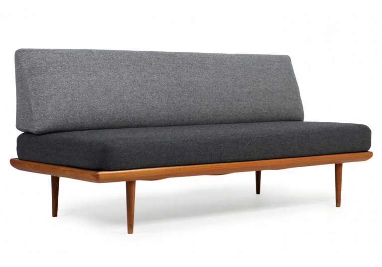 60er Teak Sofa, Peter Hvidt, danish modern, Daybed, Neubezug grau