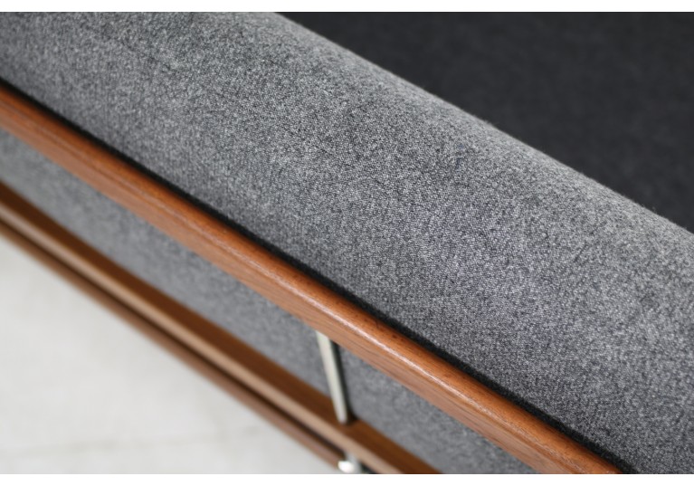 60er Teak Sofa, Peter Hvidt, danish modern, Daybed, Neubezug grau