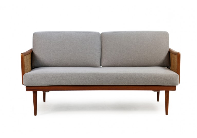 60er Teak Sofa, Daybed, Peter Hvidt, Model 451, France & Son Denmark, Geflecht, teak & cane daybed