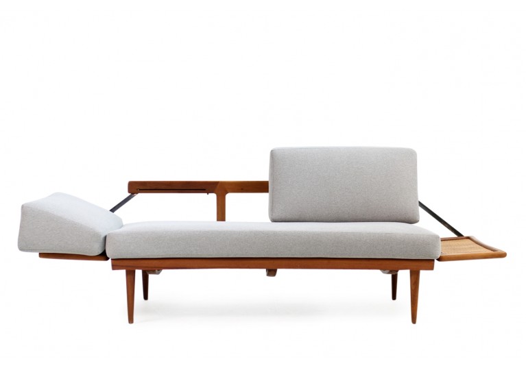 60er Teak Sofa, Daybed, Peter Hvidt, Model 451, France & Son Denmark, Geflecht, teak & cane daybed