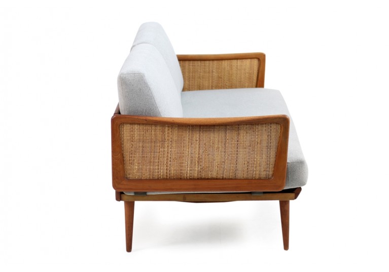 60er Teak Sofa, Daybed, Peter Hvidt, Model 451, France & Son Denmark, Geflecht, teak & cane daybed
