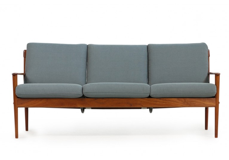 50er Sofa, Grete Jalk für Poul Jeppesen, Model PJ 56/3, Neubezug, 60er Jahre