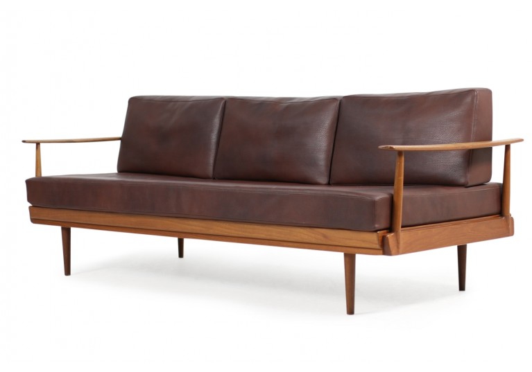 *SOLD* Rare 1960s Knoll Antimott Daybed, Teak & Leather Sofa