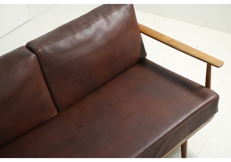 *SOLD* Rare 1960s Knoll Antimott Daybed, Teak & Leather Sofa