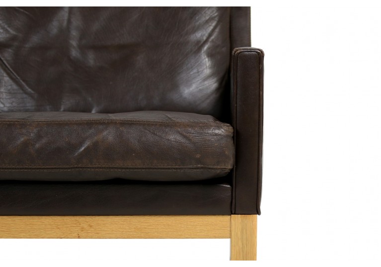 1960s Kai Lyngfeldt Larsen Oak & Brown Leather Sofa Soren Willadsen