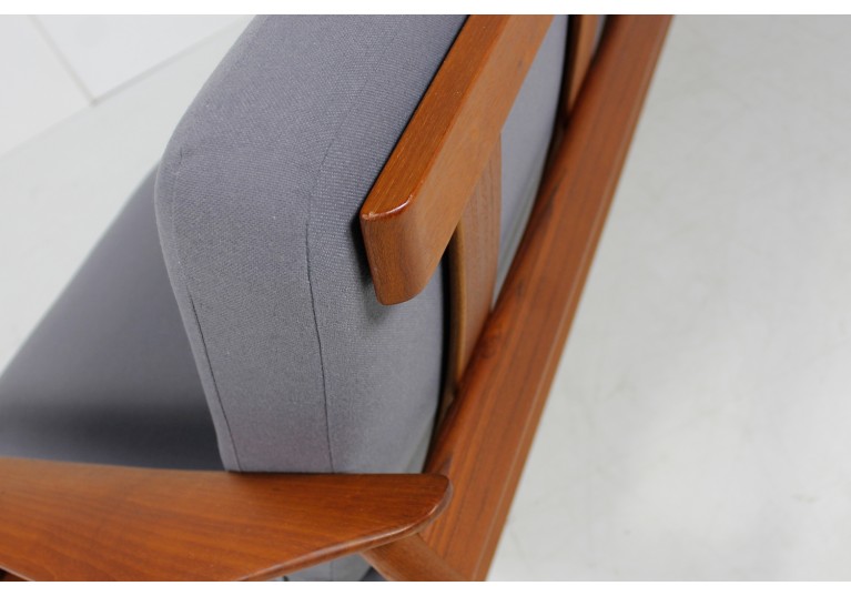 60er Teak Sofa, Arne Vodder, France & Son Denmark, danish modern, Webstoff grau