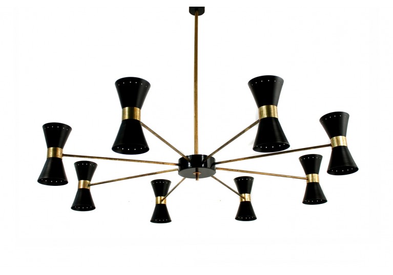 60er Lampe, 70er Kronleuchter, Italien, Stilnovo, Arredoluce, chandelier, metal, brass, Messing