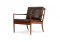 Ib Kofod Larsen 1960s Lounge Chair "Samso" Brown Leather OPE, Sweden