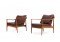 Pair of 1960s Teak & Leather Easy Chairs Knoll Antimott Mid-Century