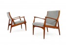 60er Teak Sessel, Danish Modern Easy Chairs, Horsnaes Denmark, Webstoff grau