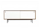 Teak Sideboard, Schiebetüren weiss, Metallgestell, Nathan  Lindberg Design, 60er, in the manner of Florence Knoll, George Nelson